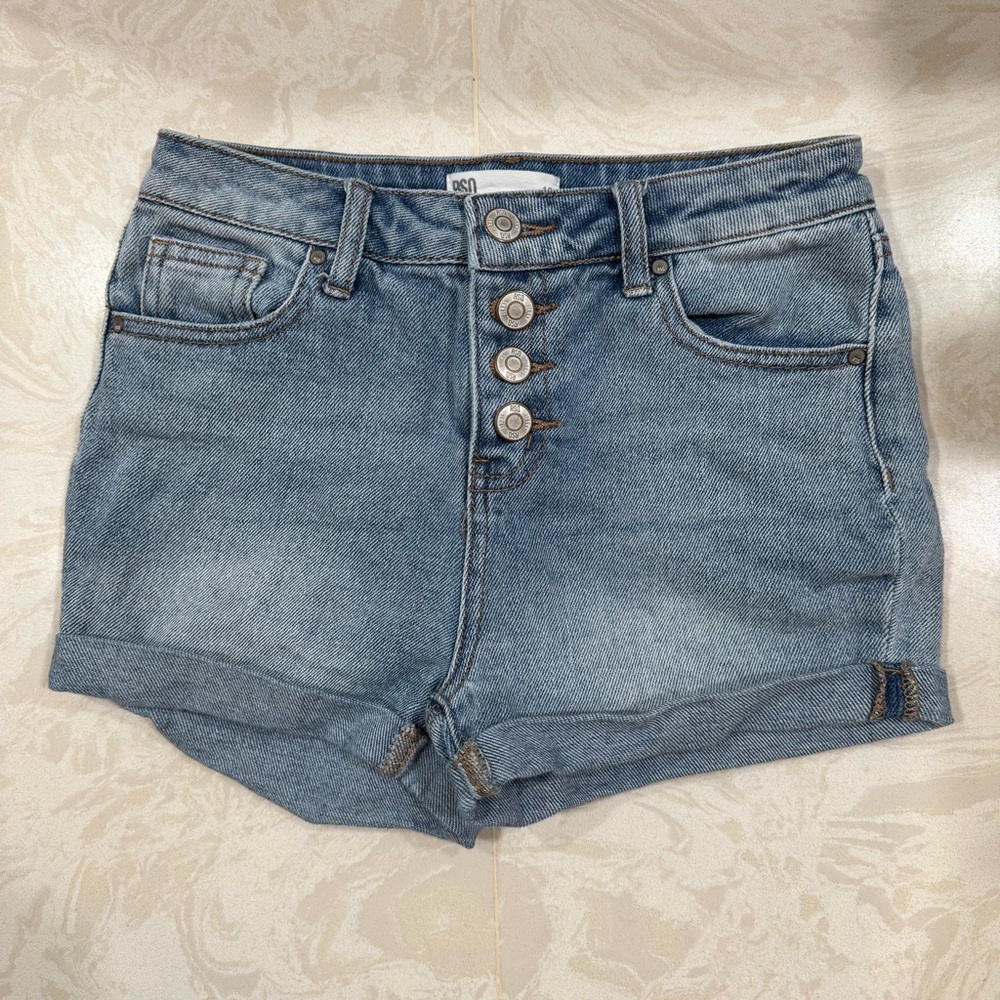 RSQ Girls Jean Shorts Size 12 High Rise Cuff Medium Wash Blue Denim